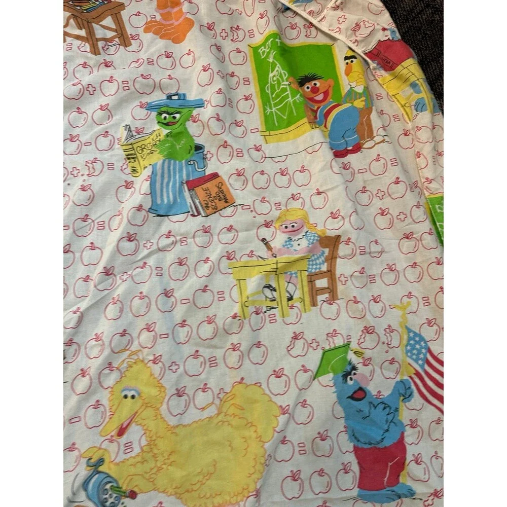 VTG Sesame Street Twin Fitted Sheet School Marlborough Apples Big Birds Oscar
